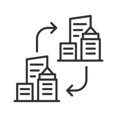 Ofis taşıma işlemi simgesi satır tasarımında. Belgeler, transfer, iş, taşınma, beyaz arkaplan vektörü iş akışı. ofis yer değiştirilebilir vuruş simgesi