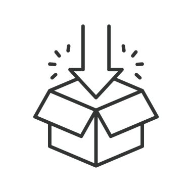 Satır dizaynında paket kutusu simgesi. Toparlanma, kutu, taşınma, lojistik, beyaz arka plan vektöründe depolama. paket kutusu düzenlenebilir vuruş simgesi