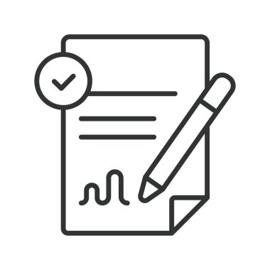 Satır tasarımında anlaşma simgesi taşınıyor. Sözleşme, belge, imza, yer değiştirme, beyaz arkaplan vektörü hizmeti. taşınabilir anlaşma düzenlenebilir vuruş simgesi