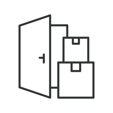 Kapı dağıtım simgesi dizayn edildi. Kapı, kutular, teslimat, taşınma, beyaz arka plan vektörü lojistiği. kapı teslimatı düzenlenebilir vuruş simgesi