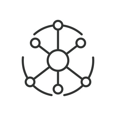 Çizgi dizaynında nesnelerin internet simgesi. IoT ağ merkezi, akıllı aygıtlar, beyaz arkaplan vektöründeki bağlı düğümler. Düzenlenebilir vuruş simgesinin interneti