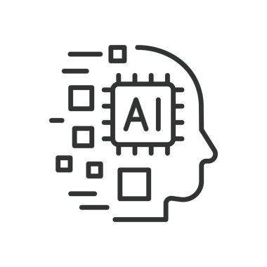 Satır dizaynında yapay zeka simgesi. Yapay zeka, yapay zeka çipi, makine beyni, beyaz arka plan vektöründeki otomasyon. Yapay akıllı düzenlenebilir vuruş simgesi