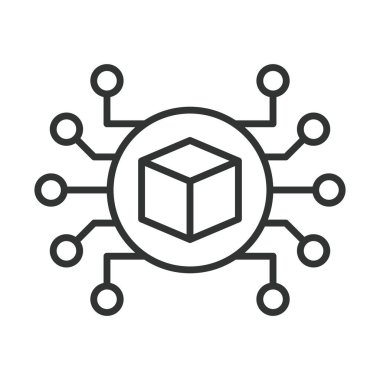 Çizgi tasarımında dijital ekosistem simgesi. bağlı platform, dijital ortam, beyaz arkaplan vektöründeki teknoloji ağı. Dijital ekosistem düzenlenebilir vuruş simgesi