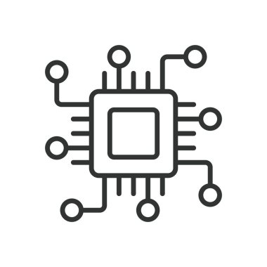 Hat tasarımında çip teknolojisi simgesi. Beyaz arka plan vektöründe mikroçip, işlemci, donanım teknolojisi. Çip teknolojisi düzenlenebilir vuruş simgesi