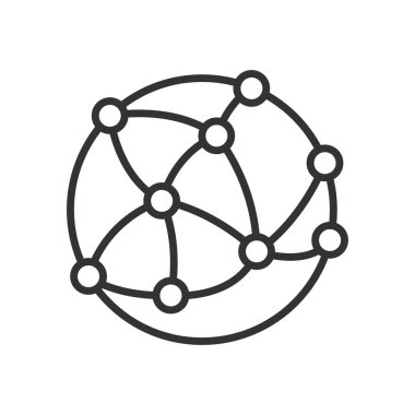 Satır tasarımında küresel bağlantı simgesi. Dünya çapında bağlantı, internet bağlantıları, beyaz arka plan vektöründe küresel iletişim. Genel bağlantı düzenlenebilir vuruş simgesi