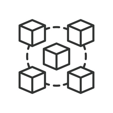 Satır dizaynında blok zinciri simgesi. Blockchain, dağıtılmış defter, dağıtılmış ağ, beyaz arkaplan vektöründe şifreli teknoloji. Engelleme zinciri düzenlenebilir vuruş simgesi