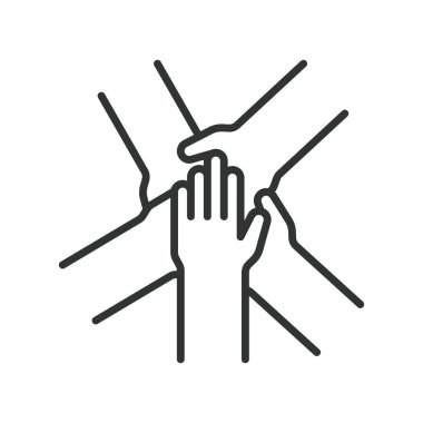 Satır tasarımında özel katılım simgesi. Takım çalışması, işbirliği, insanlar, dahil etme, birlik, toplum, beyaz arka plan vektörüne destek. Kapsayıcı katılım düzenlenebilir vuruş simgesi