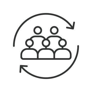 Çizgi tasarımında toplumsal kapsama simgesi. topluluk, insanlar, kapsama, destek, çeşitlilik, toplum, beyaz arka plan vektörü üzerine takım çalışması. topluluk içerme düzenlenebilir vuruş simgesi