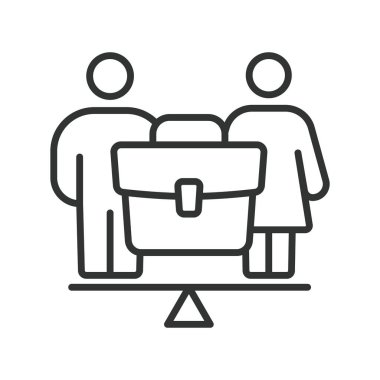 Satır tasarımında eşit fırsat simgesi. Eşitlik, denge, adalet, iş, insanlar, dahil etme, beyaz arka planda adalet. eşit fırsat düzenlenebilir vuruş simgesi