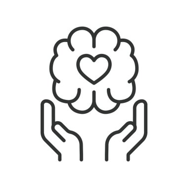 Satır tasarımında duygusal kapsama simgesi. Ruh sağlığı, bakım, destek, kapsama, psikoloji, refah, kalp beyaz arka plan vektörü. duygusal kapsama düzenlenebilir vuruş simgesi