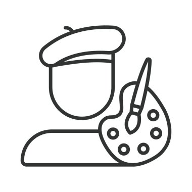 Tasarımcı mesleği konsepti, çizgi tasarımı ikonu. Tasarımcı, yaratıcılık, sanat, meslek, sanatçı, illüstrasyon, beyaz arka plan vektörü tasarımı. tasarım düzenlenebilir vuruş simgesi