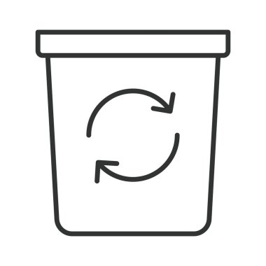 Çöp kutusunun geri dönüşüm simgesi satır tasarımında. Geri dönüşüm, çöp, atık, yeniden kullanım, ekoloji, beyaz arka plan vektöründeki konteynır. Düzenlenebilir vuruş simgesi geri dönüştürülüyor