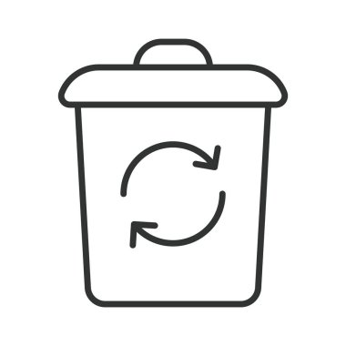 Satır tasarımında geri dönüşüm kutusu simgesi. Geri dönüşüm, çöp, atık ayıklama, beyaz arka plan vektörü ekolojisi. Düzenlenebilir vuruş simgesi geri dönüştürülüyor
