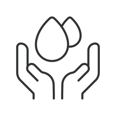 Sıra dizaynında doğal cilt bakım ikonu. Beyaz arka plan vektöründe nem tutan eller. özen gösterilebilir vuruş simgesi