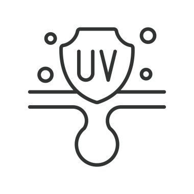 Sıra dizaynında UV cilt koruma simgesi. Beyaz arka plan vektöründe ultraviyole savunma. UV düzenlenebilir vuruş simgesi