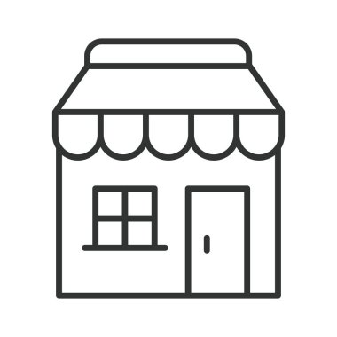 Kahve dükkanı tasarımı ikonu. Kafe, kafeterya, küçük kafe, kafe, kafeterya, kafe, kafe. Beyaz arka plan vektörü. Düzenlenebilir vuruş simgesi