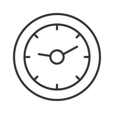 Sıra dizaynında duvar saati simgesi. Duvar saati, kafe çizelgesi, kafe saati, kahveci saati, kafe rutini, çalışma saatleri, saat simgesi. Beyaz arka plan vektörü. Düzenlenebilir vuruş simgesi