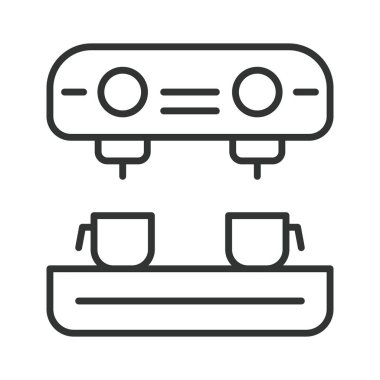 Espresso makinesi tasarımı. Espresso makinesi, kafe espresso, kahve takımı, alışveriş makinesi, profesyonel espresso, duble fincan, espresso makinesi. Beyaz arka plan vektörü. Düzenlenebilir vuruş simgesi