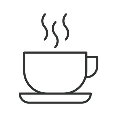 Hot coffee cup icon in line design. hot coffee cup, espresso mug, coffee shop drink, barista beverage, hot espresso, coffee break, coffee cup. White background vector. Editable stroke icon