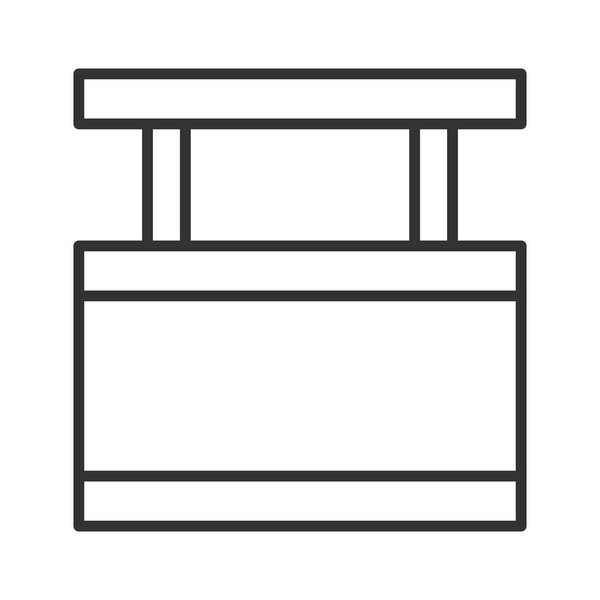 Cafe counter desk icon in line design. cafe counter, coffee shop bar, service counter, cafe furniture, barista station, coffee service, cafe table. White background vector. Editable stroke icon