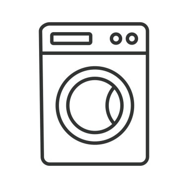 Çamaşır makinesi tasarımı. Çamaşır makinesi hijyen temizliği beyaz arka plan vektöründe. Çamaşır makinesi değiştirilebilir vuruş simgesi
