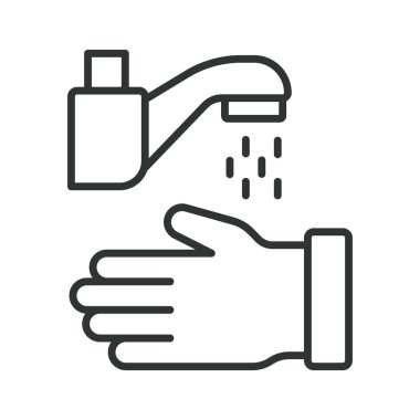 Line Design 'da el yıkama ikonu altında. Beyaz arka plan vektöründe musluk suyu hijyen temiz sağlık. El yıkama düzenlenebilir vuruş simgesi