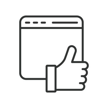 Satır tasarımındaki simge gibi pozitif geribildirim tarayıcısı. Beyaz arkaplan vektöründe onay memnuniyeti gibi pozitif geribildirim tarayıcısı. Düzenlenebilir geri besleme simgesi