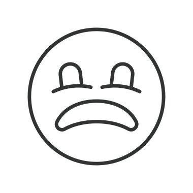 Çizgi tasarımında olumsuz geribildirim üzgün yüz simgesi. Beyaz arka plan vektöründe olumsuz geribildirim üzgün yüz tatminsizliği tepkisi. negatif düzenlenebilir vuruş simgesi