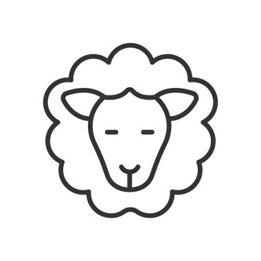 Koyun yüzü, çizgi tasarımı ikonu. Koyun, hayvan, çiftlik, kuzu, yün, çiftlik hayvanı, beyaz arka planda sevimli. koyun yüzü değiştirilebilir vuruş simgesi
