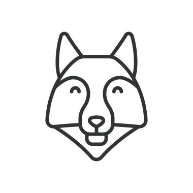 Kurt yüzlü, çizgi dizaynlı bir ikon. Kurt, hayvan, yırtıcı, vahşi, köpek, doğa, beyaz arka plan vektöründeki vahşi yaşam. Kurt yüzlü düzenlenebilir vuruş simgesi