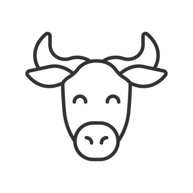 İnek suratı, çizgi tasarımı ikonu. inek, hayvan, çiftlik, sığır, canlı hayvan, memeli, evcil beyaz arka plan vektörü. inek yüzü düzenlenebilir vuruş simgesi