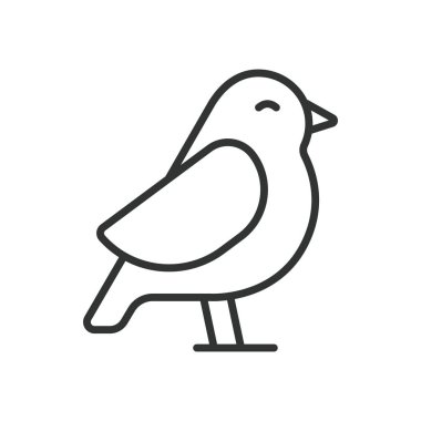 Kuş bakışı, çizgi tasarımı simgesi. Kuş, hayvan, kuş, vahşi yaşam, tüyler, doğa, beyaz arka plan vektöründe küçük. kuş görünümü düzenlenebilir vuruş simgesi