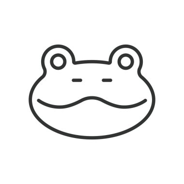 Kurbağa surat, çizgi tasarımı ikonu. Kurbağa, hayvan, amfibi, doğa, gölet, vahşi yaşam, beyaz arka planda sevimli. kurbağa yüzlü düzenlenebilir vuruş simgesi