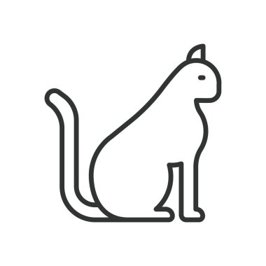 Cat, çizgi dizaynında bir ikon. kedi, hayvan, kedi, kedi, evcil, memeli, beyaz arka plan vektöründe sevimli. kedi değiştirilebilir vuruş simgesi