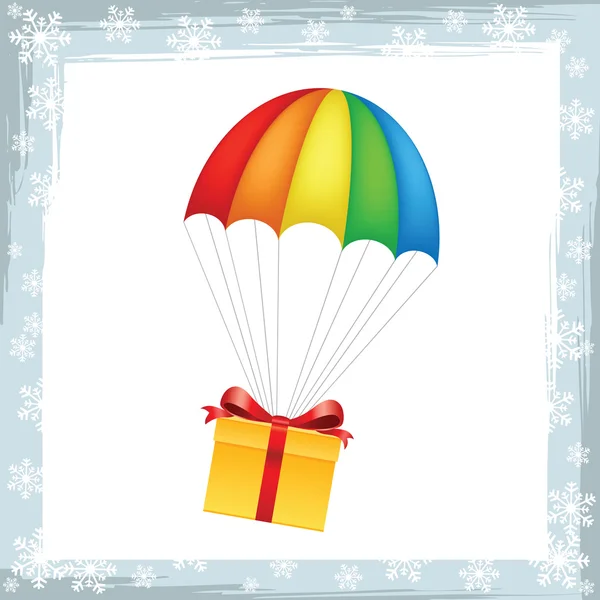 Gift on parachute icon — Stock Vector