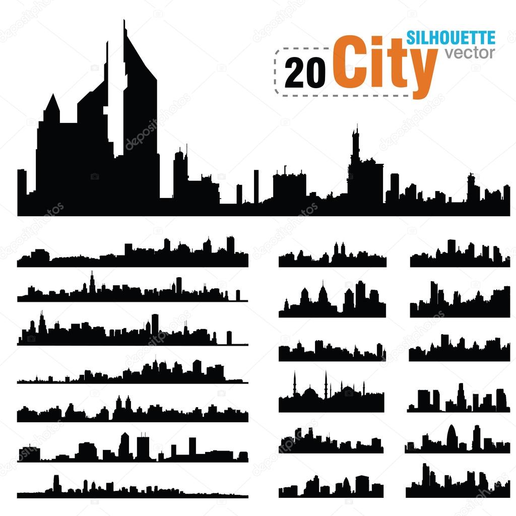 Vector silhouettes of city skylines