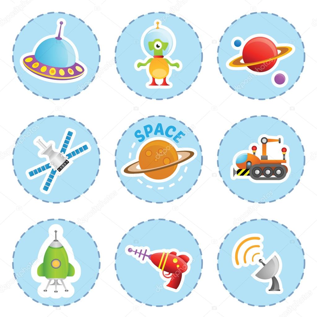 Cartoon space element icons set