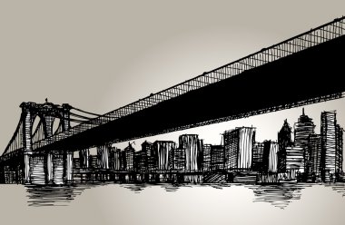 New York Brooklyn Köprüsü çizim el
