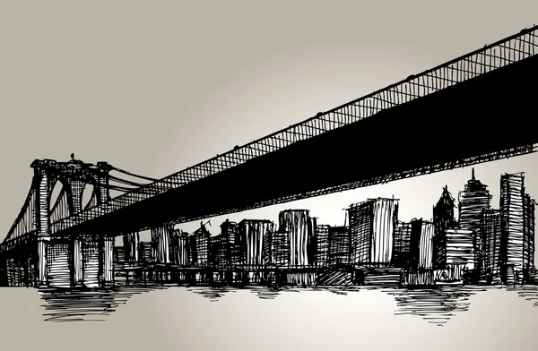 New Yorku Brooklyn Bridge Ruční kresba — Stockový vektor