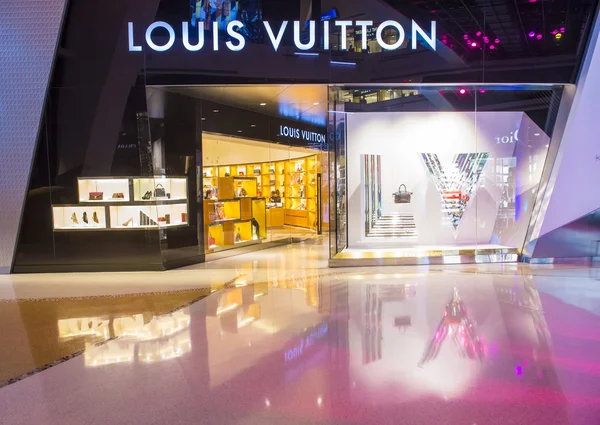 Exterior of Louis Vuitton storefront at the Crystals Shops in Las Vegas  City Center. Stock Photo