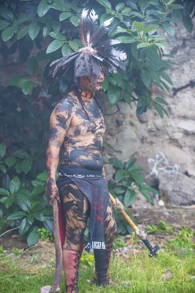 Xcaret Mexico Nov 2015 Unidentified Man Black White Body Paint
