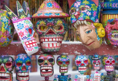 Mayan wooden masks clipart