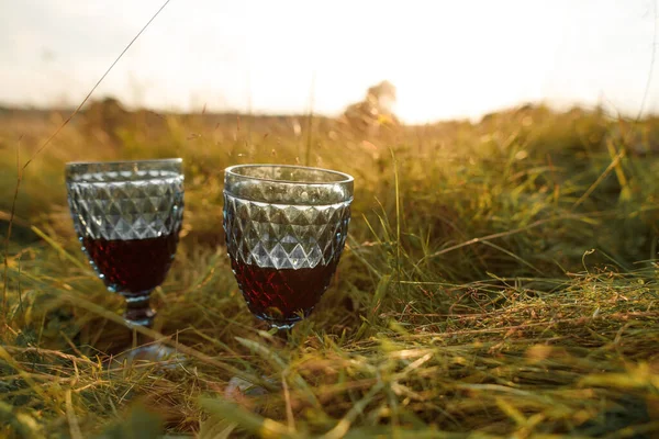 Belos Copos Com Vinho Natureza — Fotografia de Stock