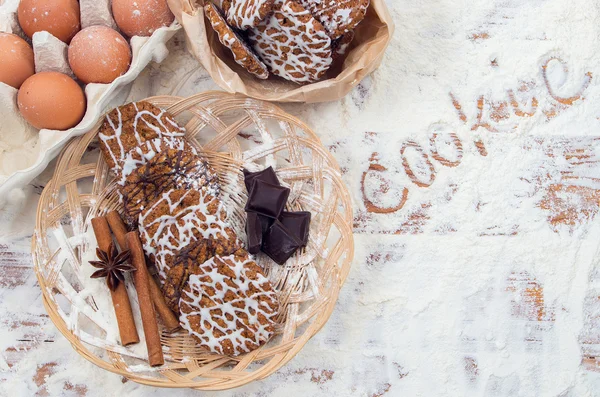 Ovesné vločky cookies a ingredience na vaření. — Stock fotografie