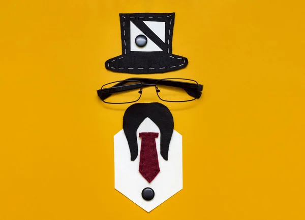 Szczęśliwego Dnia Ojca Czarny Kapelusz Krawat Wąsy Koszula Ręcznie Robiony — Zdjęcie stockowe
