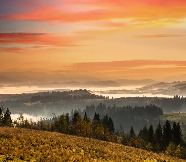 Pôr do sol nas altas montanhas dos Cárpatos — Fotografia de Stock