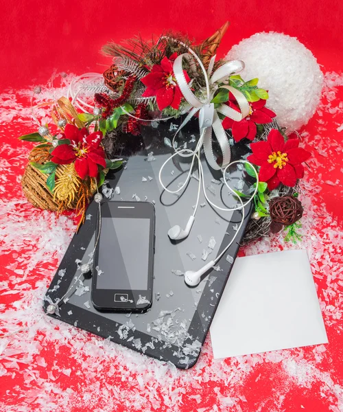 タブレット Pc と携帯ブラック カラー最高のクリスマス プレゼント. — ストック写真