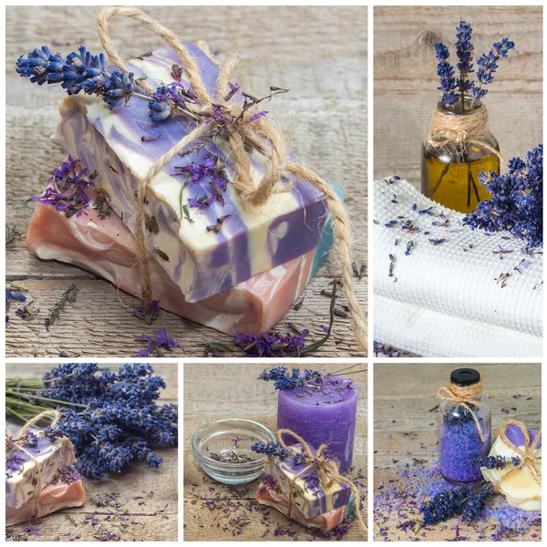 Lavender handmade soap. Collage. — Stock Photo, Image