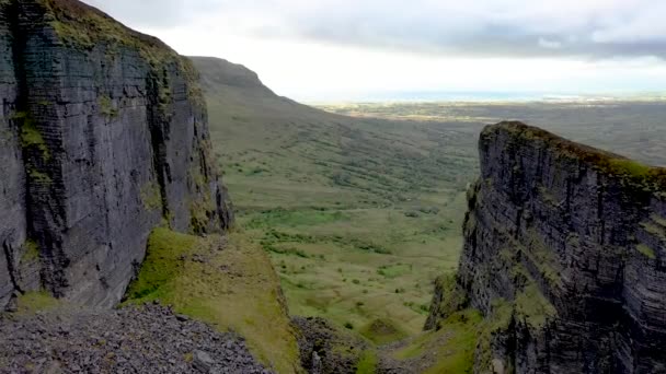 Aerial view of rock formation located in county Leitrim, Ireland called Eagles Rock — Stock Video