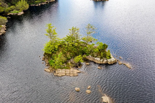 Aerial view of island in Lough Craghy, Tully Lake - Part of the Dungloe systen — Stock Photo, Image
